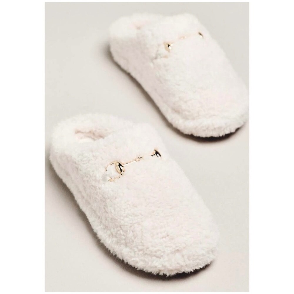 Maeve Anthropologie Cream Faux Shearling‎ Mule Slippers Womens 9 Off White